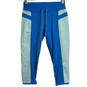 Lululemon Cropped Colour Block Blue Light Green Stretch Compression Leggings 2